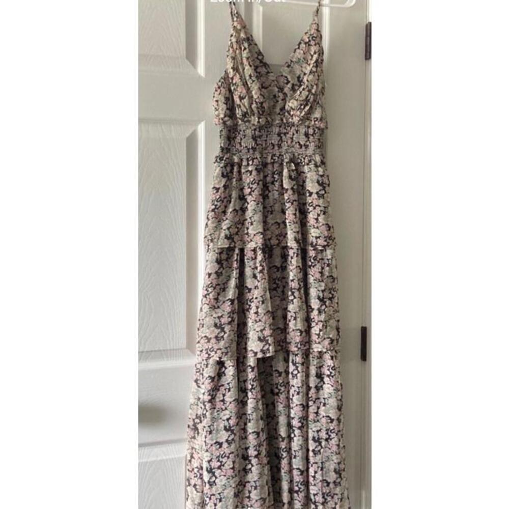 Floret Studios Dress Small Floral Sleeveless Flounce Hem